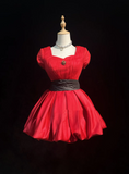 Vintage Ball Gown Sweetheart Red Short Sleeves Tulle Mini Short Formal 8th Grade Homecoming Dresses Summer Middle School Hoco Dress Homecoming Outfits HZ1121