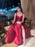 Elegant A line Burgundy Slit Long Prom Dresses Party Dress 21st Birthday Outfits Graduation Dresses HZ1121