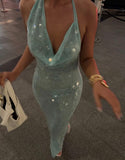 Elegant Mermaid Halter Light Green Sequin Long Prom Dresses Party Dress 21st Birthday Outfits Graduation Dresses HZ1121