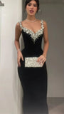 Modest Mermaid Straps Sequin Long Black Evening Party Gowns Evening Dress Special Formal Dresses Prom Dress HZ1121