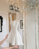 Simple A line Square Neck Black Short Homecoming Dress Summer Hoco Dresses Mini Cocktail Dress HZ1121
