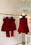 Simple A line Halter Burgundy Short Formal Homecoming Dresses Night Chic Elegant Short Dresses Party Dress 18th Birthday Outfits Hoco Dresses HZ1121