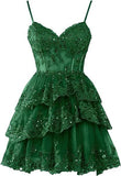 Vintage A line Spaghetti Straps Lace Dark Green Formal Homecoming Dresses Short Dresses Party Graduation Dress Hoco Dresses HZ1121
