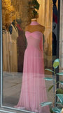 Elegant A Line Sweetheart Pink Chiffon Long Prom Dresses Party Dress Summer 20th Birthday Outfits 18th Birthday Dresses HZ1121