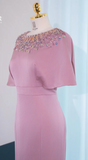 Modest Jewel Mermaid Mother of the Bride Dresses, Satin Dusty Pink Evening Dresses HZ1121