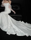 Elegant Off-the-shoulder Mermaid Long Wedding Dresses Chiffon White Bridal Gowns Long Sleeve Bridal Dresses HZ1121