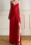 Sexy Spaghetti Strap Sheath Burgundy Long Prom Dresses Burgundy Evening Dresses with Slits HZ1121