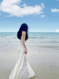 Elegant A Line Spaghetti Straps Sleeveless Lace White Long Evening Party Gowns Evening Formal Dresses Prom Dress HZ1121